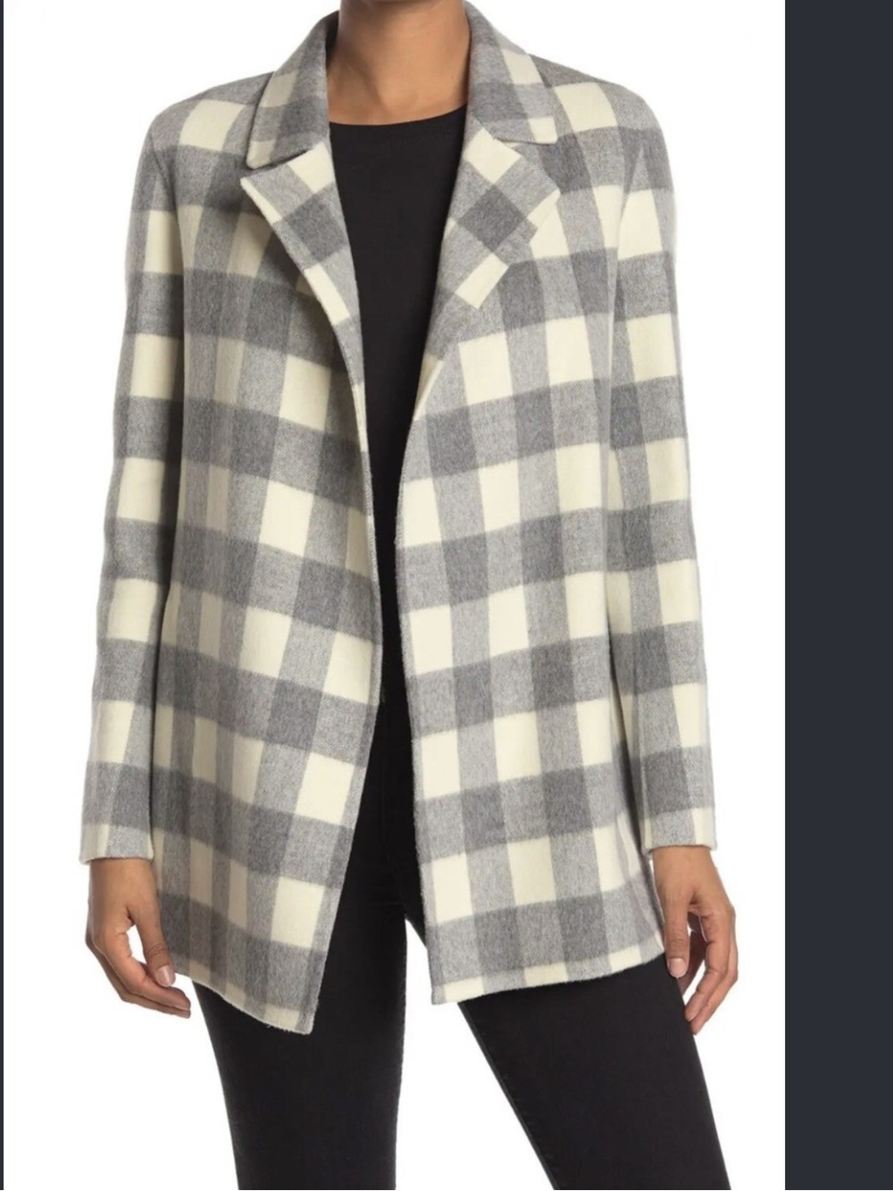 Theory Gray & Cream Plaid Open-Front Coatigan